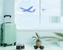 Suitcase by a window